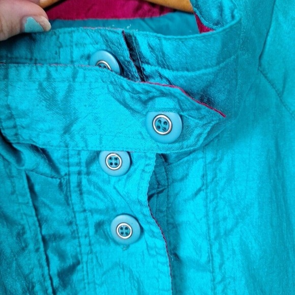 Vintage 80s/90s Retro Bright Teal Windbreaker Women Size 16W - Picture 3 of 10